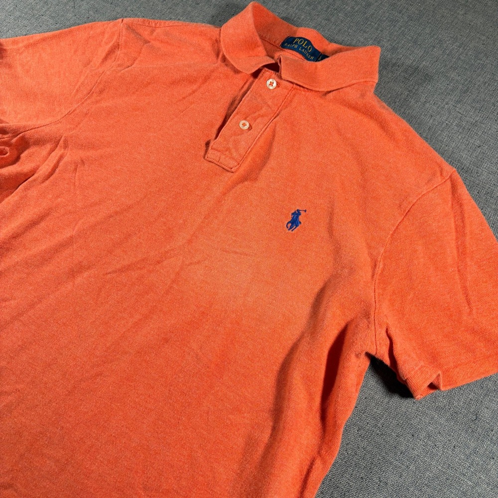 Polo Ralph Lauren Polo Shirt Mens LG Orange Custom Slim Fit Short Sleeve Pony